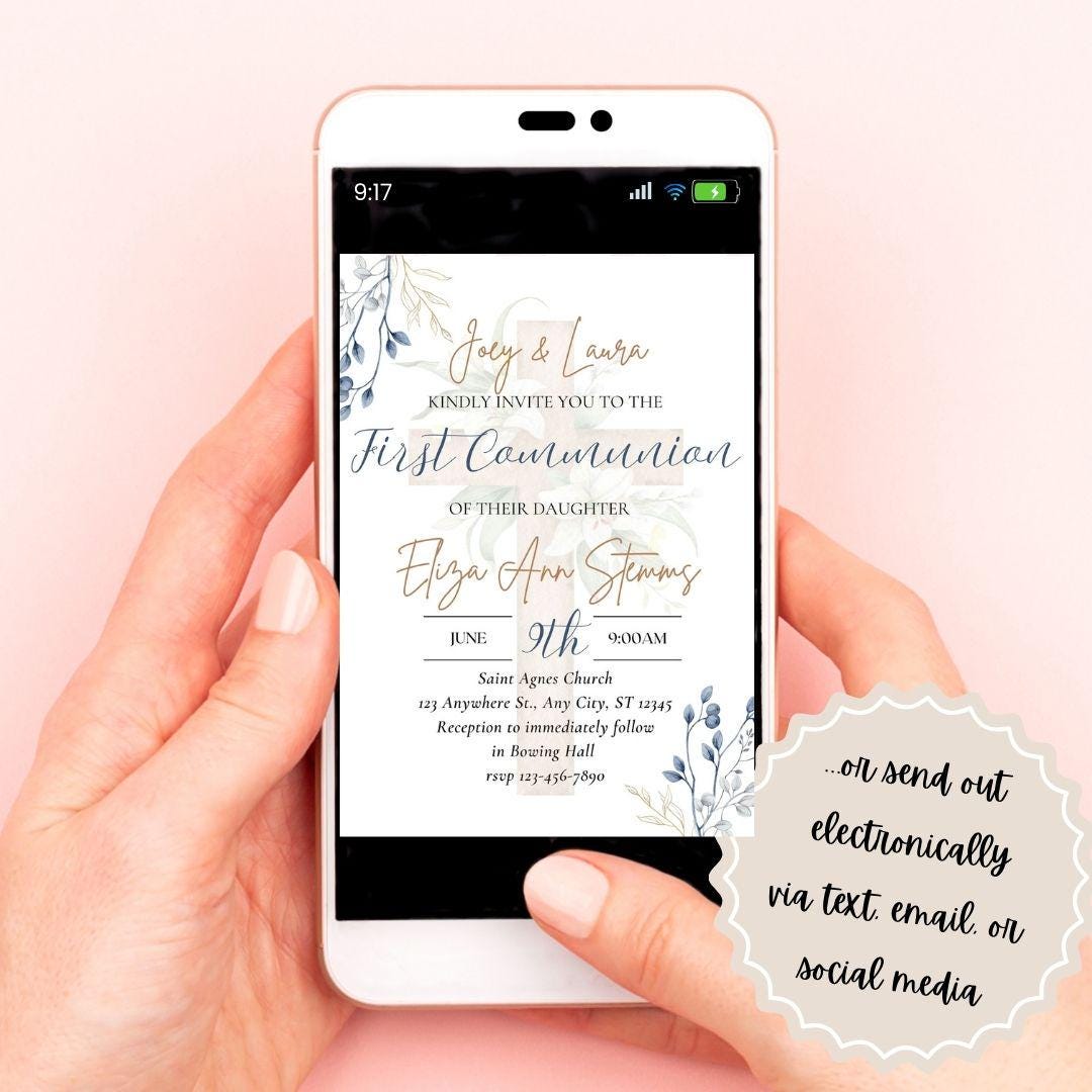 Printable First Communion Invitation | Holy Communion Card | Editable First Communion Invitation | Catholic Sacraments | Canva Template