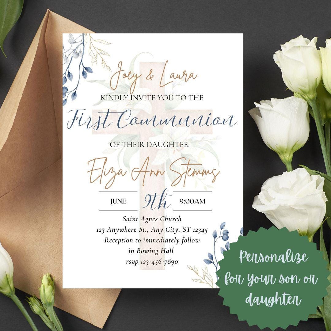 Printable First Communion Invitation | Holy Communion Card | Editable First Communion Invitation | Catholic Sacraments | Canva Template