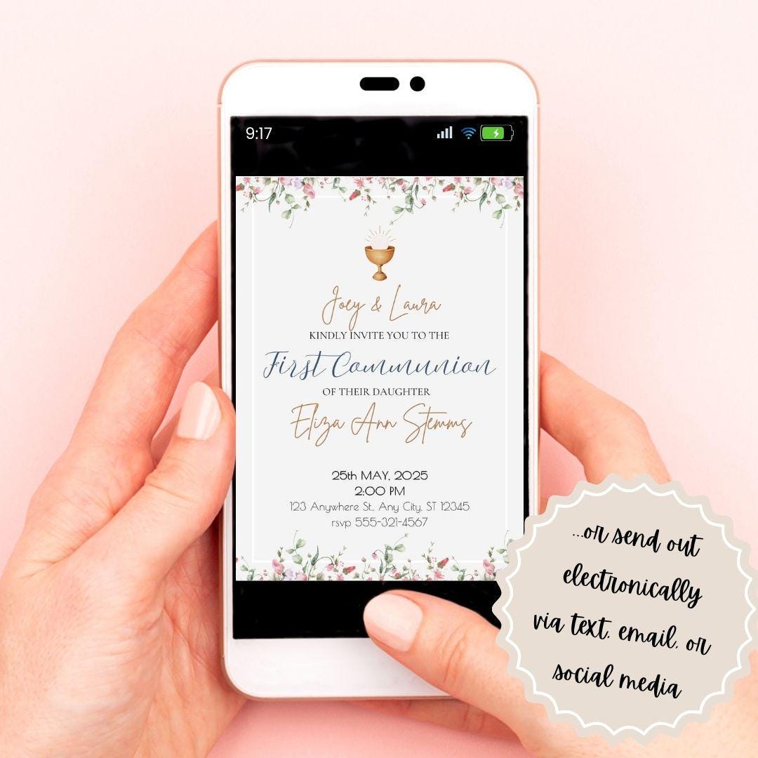 Printable First Communion Invitation | Holy Communion Card | Editable First Communion Invitation | Catholic Sacraments | Canva Template