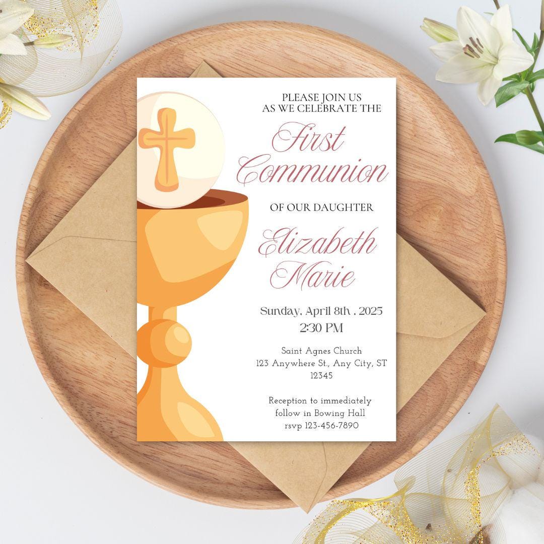 Printable First Communion Invitation | Holy Communion Card | Editable First Communion Invitation | Catholic Sacraments | Canva Template