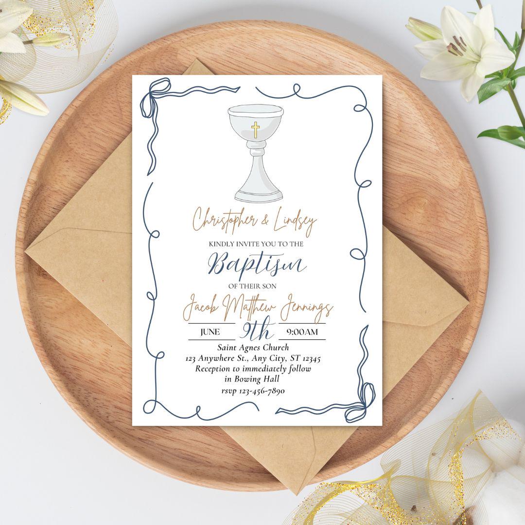 Printable Baptism Invitation | Baptism | Baby's Baptism Invitation | Catholic Sacraments | Baby Boy's Baptism | Baptism Decorations | Canva