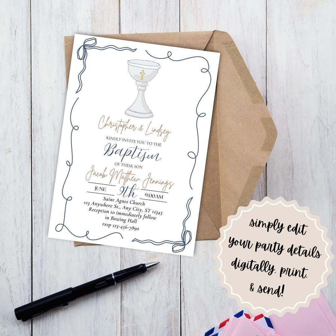 Printable Baptism Invitation | Baptism | Baby's Baptism Invitation | Catholic Sacraments | Baby Boy's Baptism | Baptism Decorations | Canva