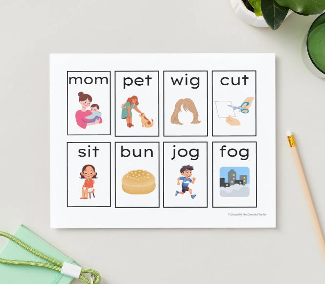 Short Vowel Flashcards | CVC Words with Pictures | Kindergarten Phonics | digital download | Emergent Literacy | Vowel Matching Game