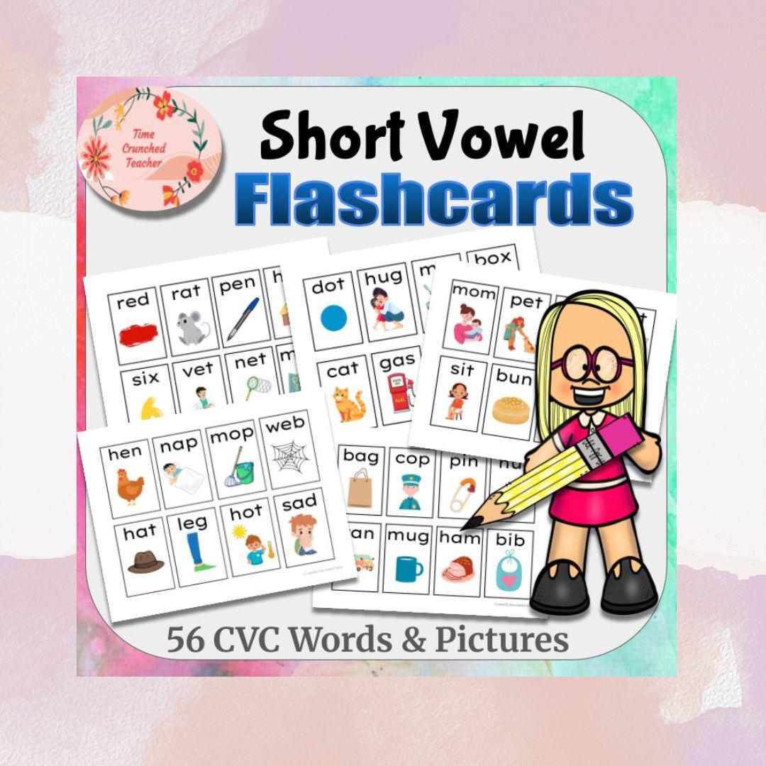Short Vowel Flashcards | CVC Words with Pictures | Kindergarten Phonics | digital download | Emergent Literacy | Vowel Matching Game