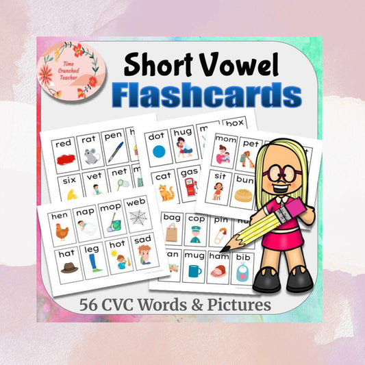 Short Vowel Flashcards | CVC Words with Pictures | Kindergarten Phonics | digital download | Emergent Literacy | Vowel Matching Game