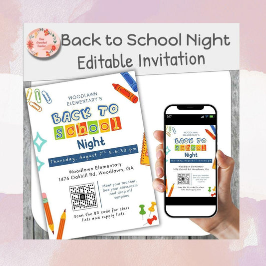 Printable Back to School Night Invitation | Back to School | Editable Parent Night Invitation | Meet the Teacher | Canva Template |