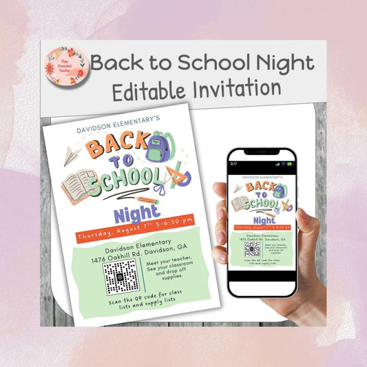 Printable Back to School Night Invitation | Back to School | Editable Parent Night Invitation | Meet the Teacher | Canva Template |