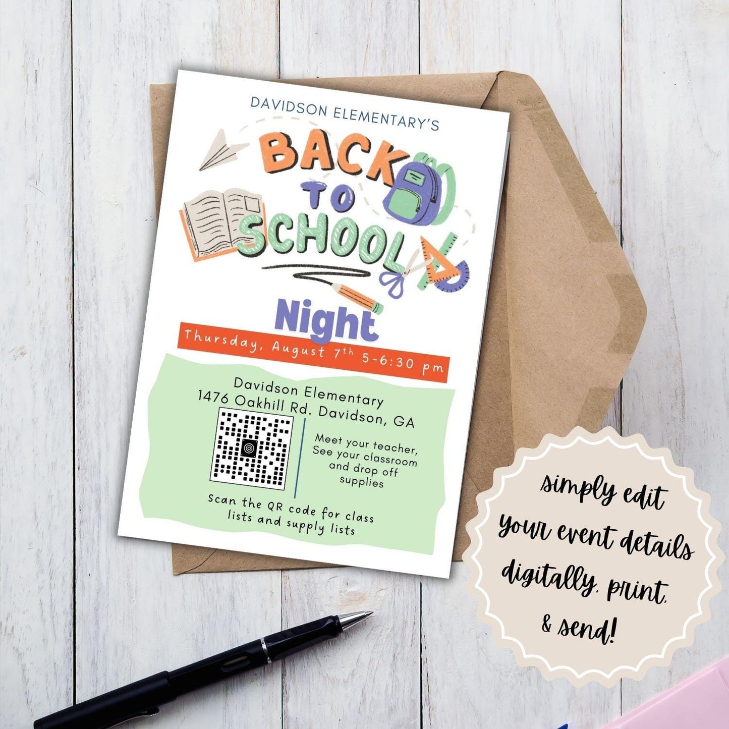 Printable Back to School Night Invitation | Back to School | Editable Parent Night Invitation | Meet the Teacher | Canva Template |