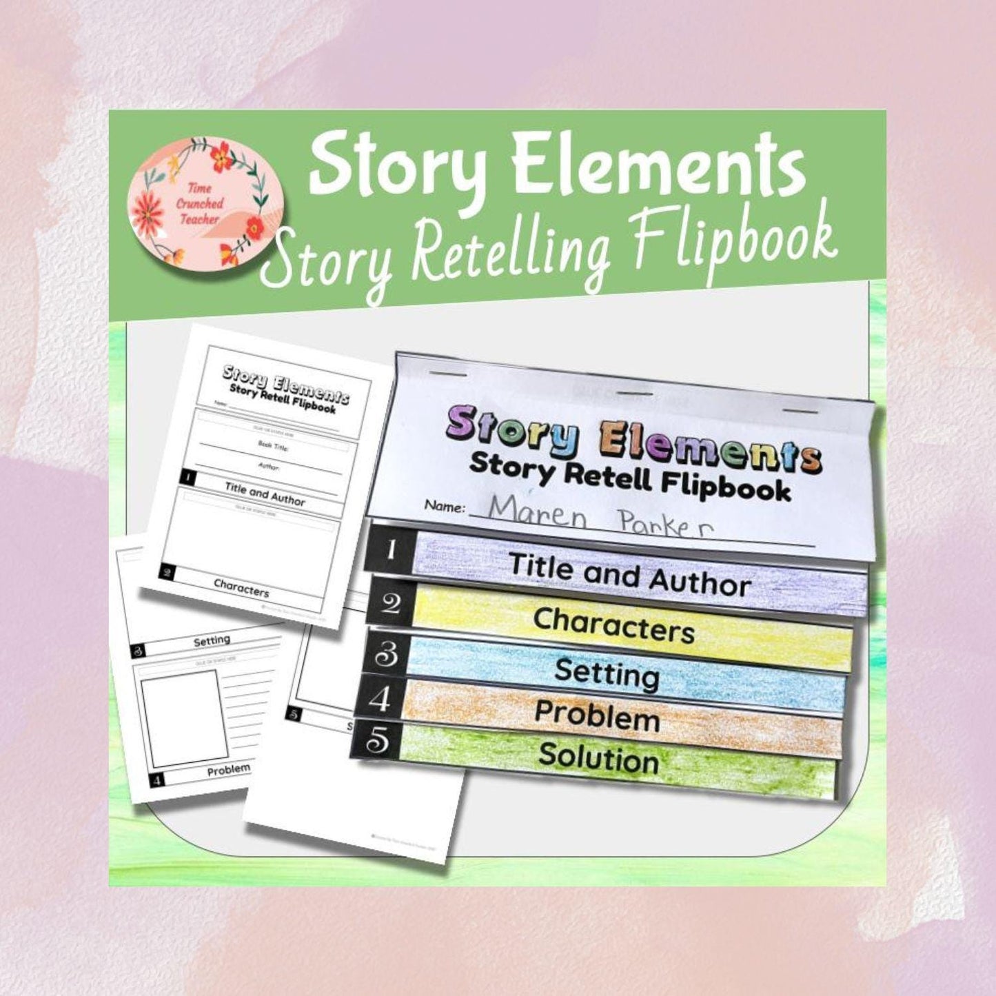 Printable Story Elements Flipbook | Teaching Story Elements | Character, Setting, Problem, Solution | reading lesson | Interactive Notebook
