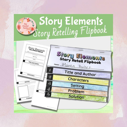 Printable Story Elements Flipbook | Teaching Story Elements | Character, Setting, Problem, Solution | reading lesson | Interactive Notebook