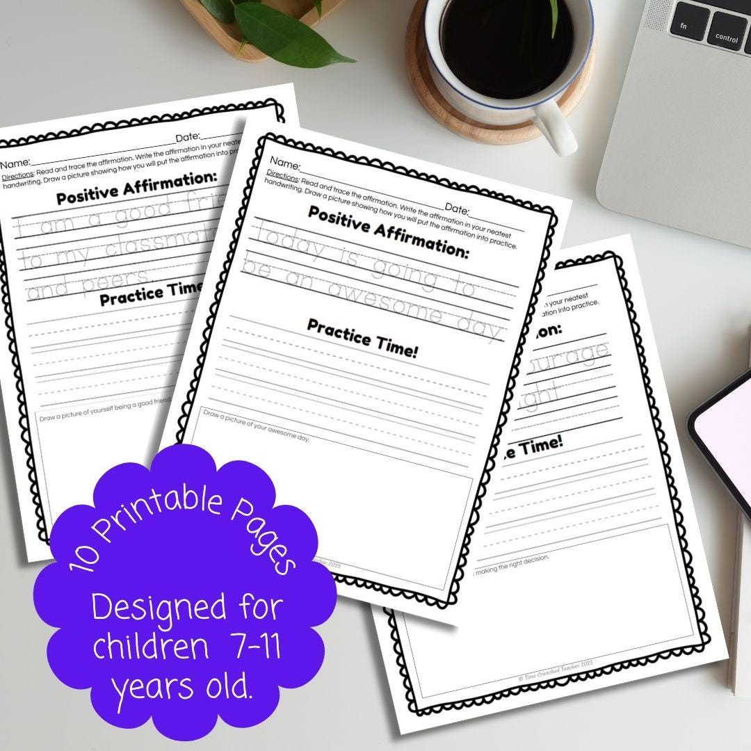 Positive Affirmations Activity Pack | 10 Pages to Encourage A Growth Mindset | Emotional Awareness and Regulation | Behavior Modification