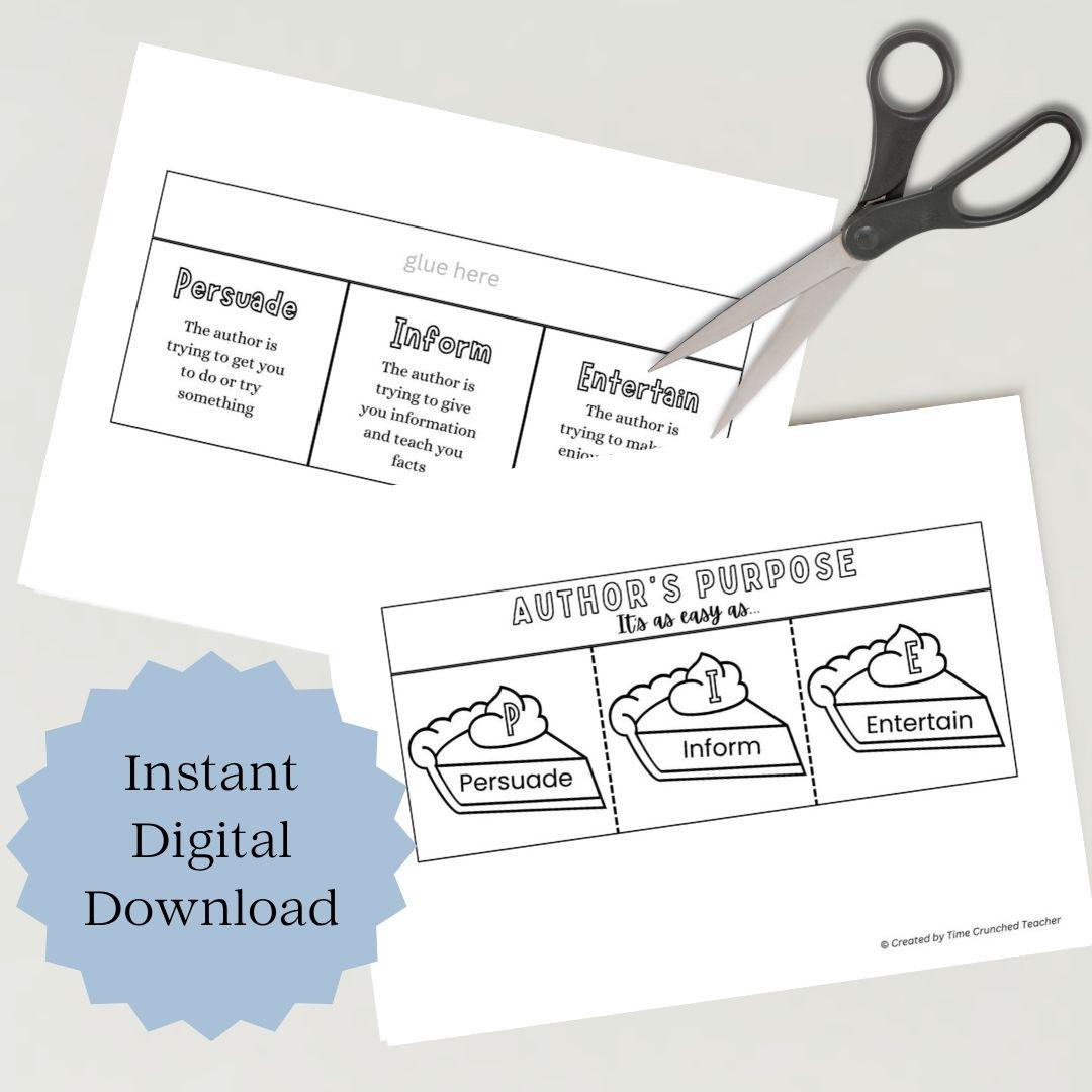 Printable Author's Purpose Flap Book: Persuade, Inform, Entertain | Reading Interactive Notebook | 2nd grade Language Arts | Writing Skills