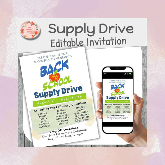 Printable Back to School Supply Drive | School Supply Drive | Back to School | Editable Template | Canva Template | Editable Poster