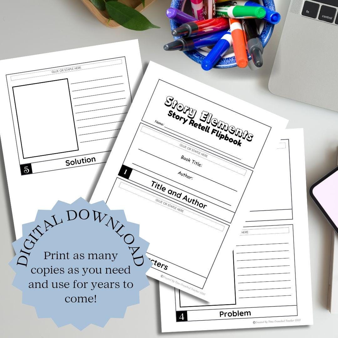 Printable Story Elements Flipbook | Teaching Story Elements | Character, Setting, Problem, Solution | reading lesson | Interactive Notebook