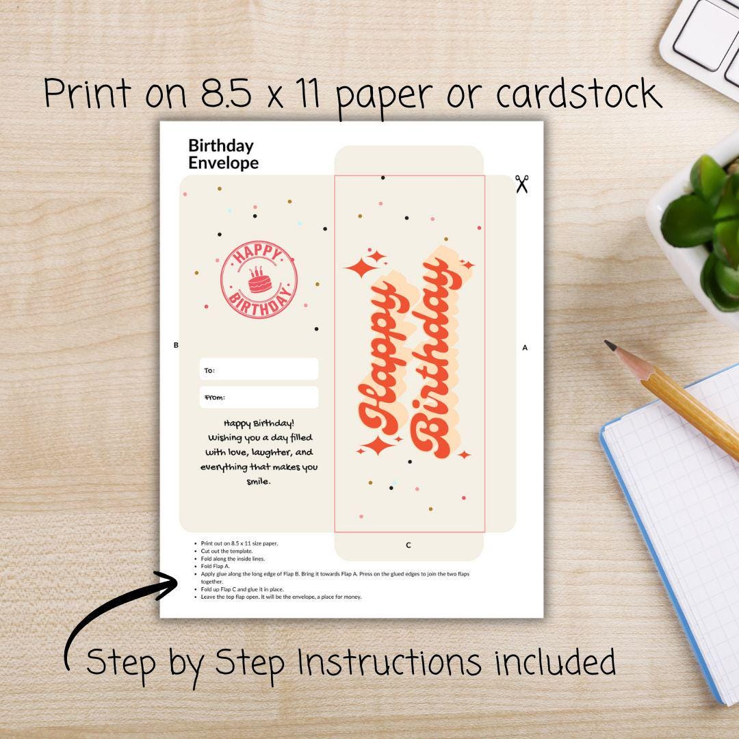 Printable Birthday Envelope | Printable Gift Card Holder | Printable Birthday Money Gift Envelope | Digital Download