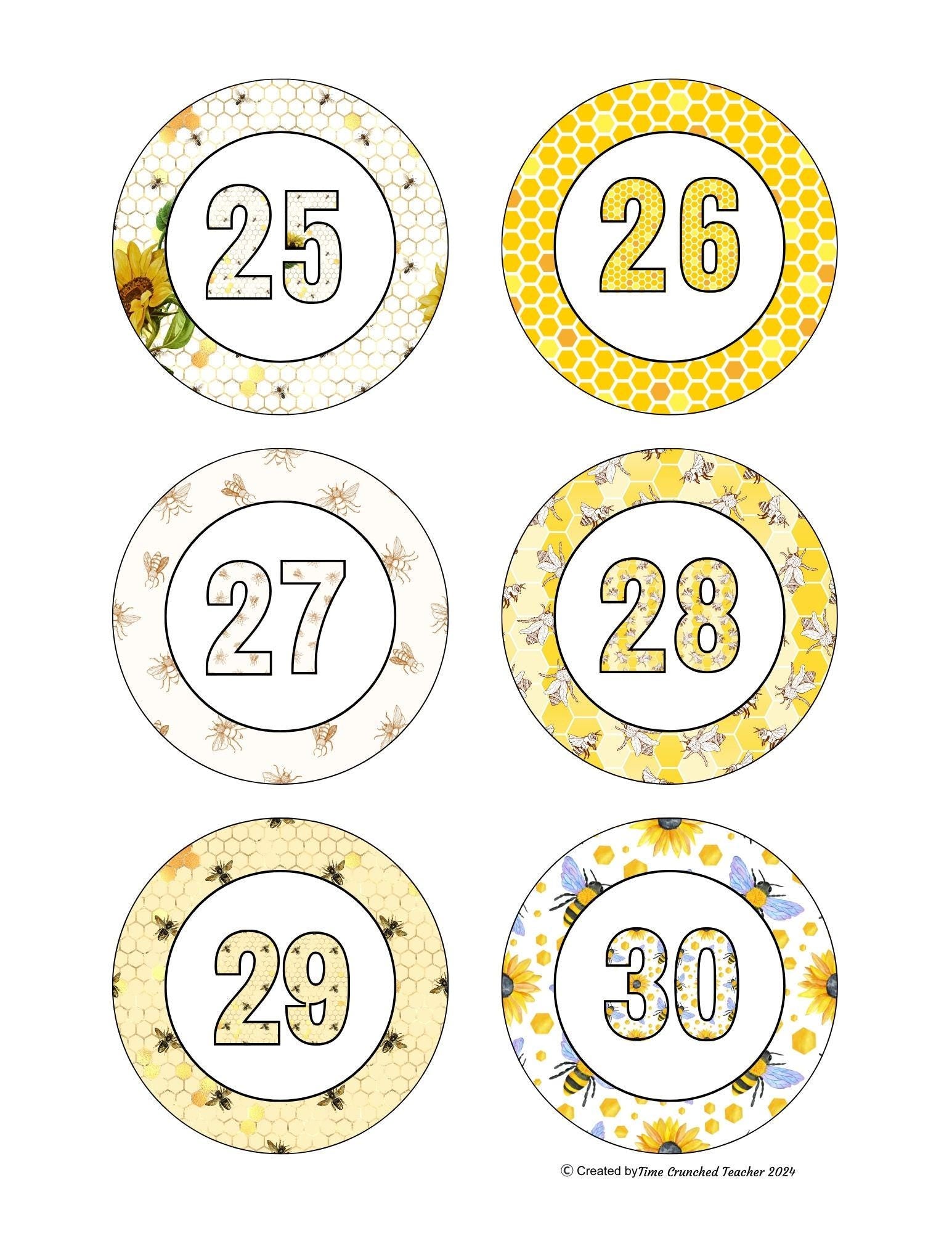 Bumble Bee Themed Calendar Numbers | Numbers 1-31 | Calendar Math | Bee Themed Classroom decor | Bee and Honey Themed Classroom