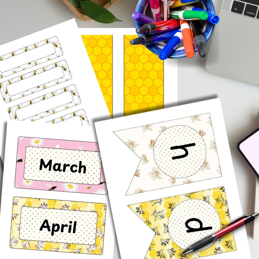 Printable Happy Birthday Bulletin Board Set | Bee Themed Classroom | Bee Themed Birthday Board | Border and Editable Name Tags Included