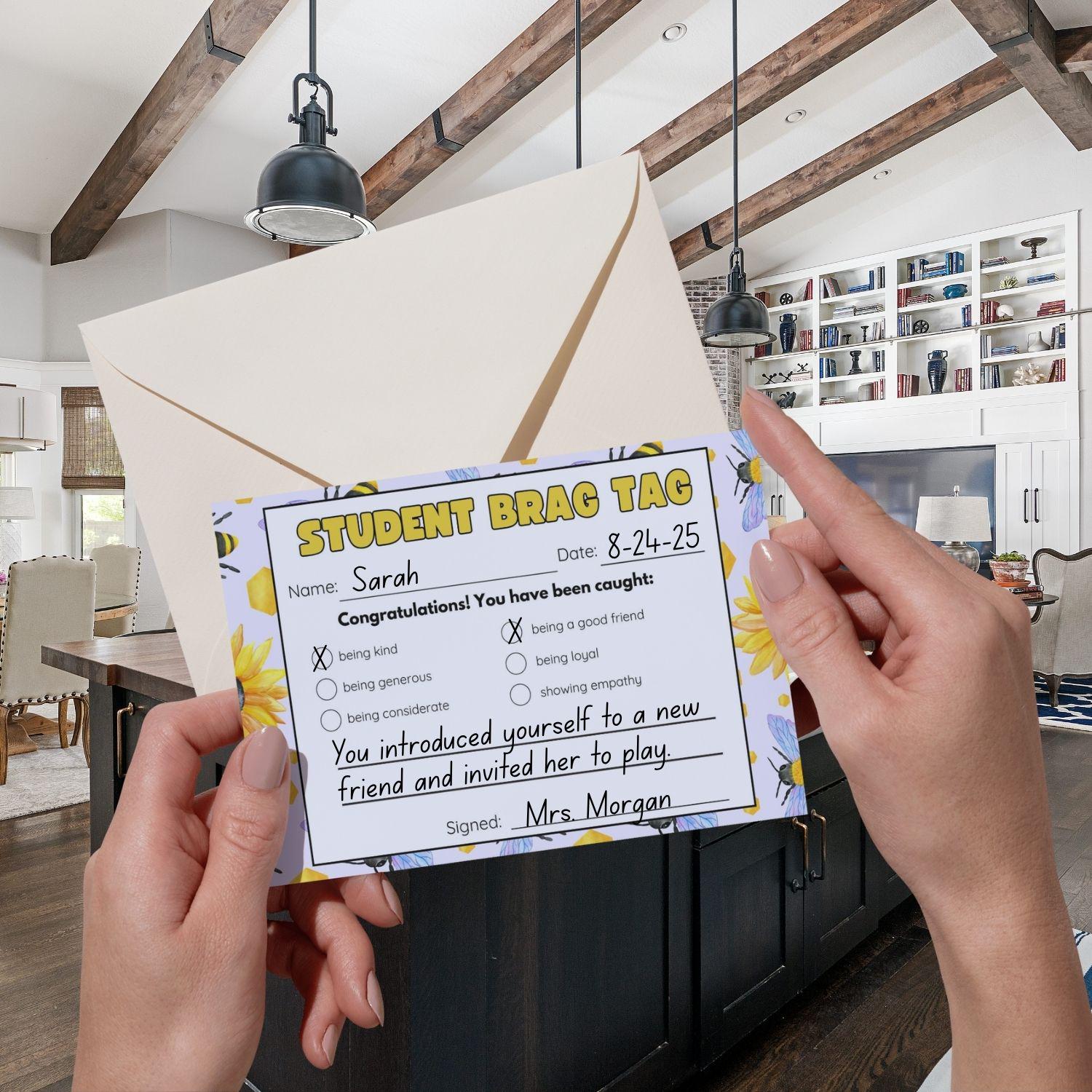 Bee Themed Printable Fill In the Blank Brag Tags | Teacher Notecards | Happy Note | Teacher Parent Communication | Digital Download