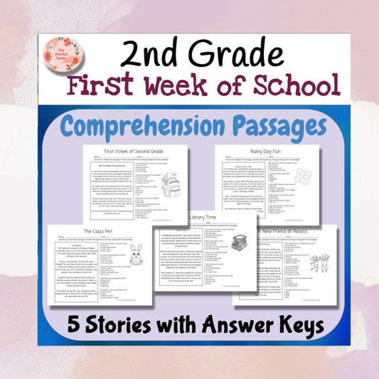 Printable 2nd Grade First Week of School Reading Comprehension Passages and Answer Keys Worksheets | Reading Worksheets | digital download