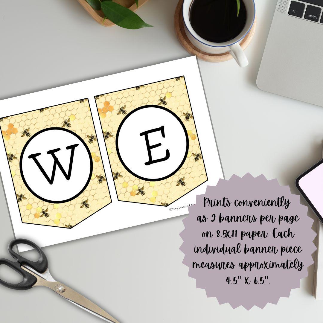 Bee Themed “Welcome to the Hive” Banner | Printable Classroom Banner | Back to School | Honeycomb Themed | Printable Bulletin Board Decor