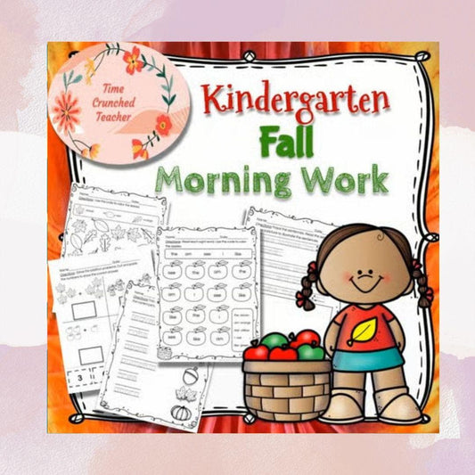 Kindergarten Fall Morning Work Packet | No Prep Literacy & Math Worksheets for October and November | Printable PDF | Handwriting Worksheets