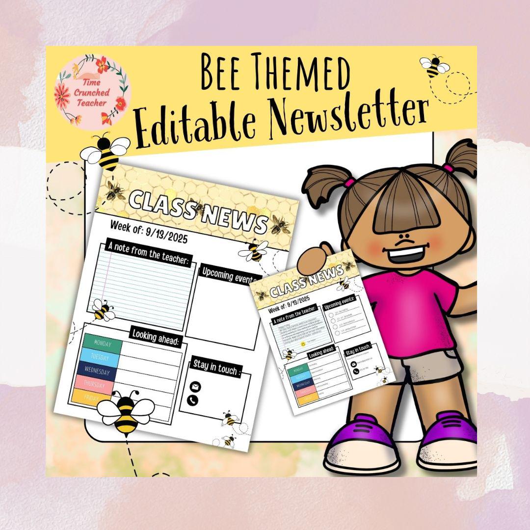 Bee Themed Editable Classroom Newsletter Template | Weekly Parent Communication | Printable Teacher Resource | Editable in PowerPoint