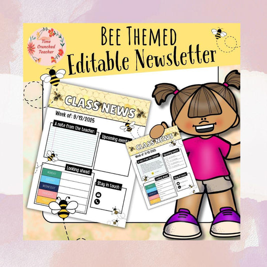 Bee Themed Editable Classroom Newsletter Template | Weekly Parent Communication | Printable Teacher Resource | Editable in PowerPoint
