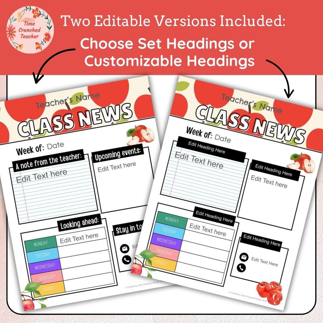 Apple Themed Editable Classroom Newsletter Template | Weekly Parent Communication | Printable Teacher Resource | Editable in PowerPoint