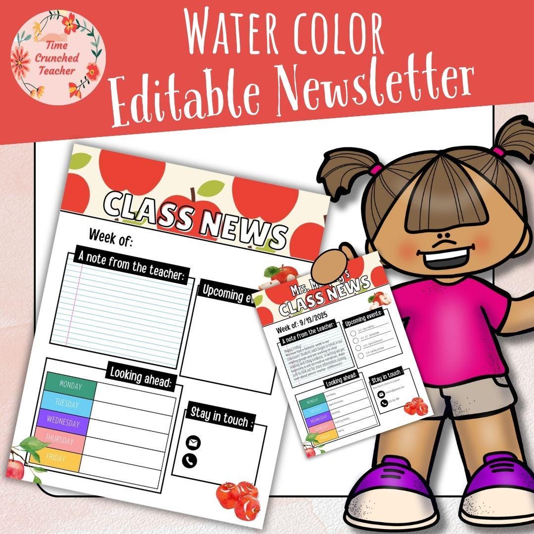 Apple Themed Editable Classroom Newsletter Template | Weekly Parent Communication | Printable Teacher Resource | Editable in PowerPoint