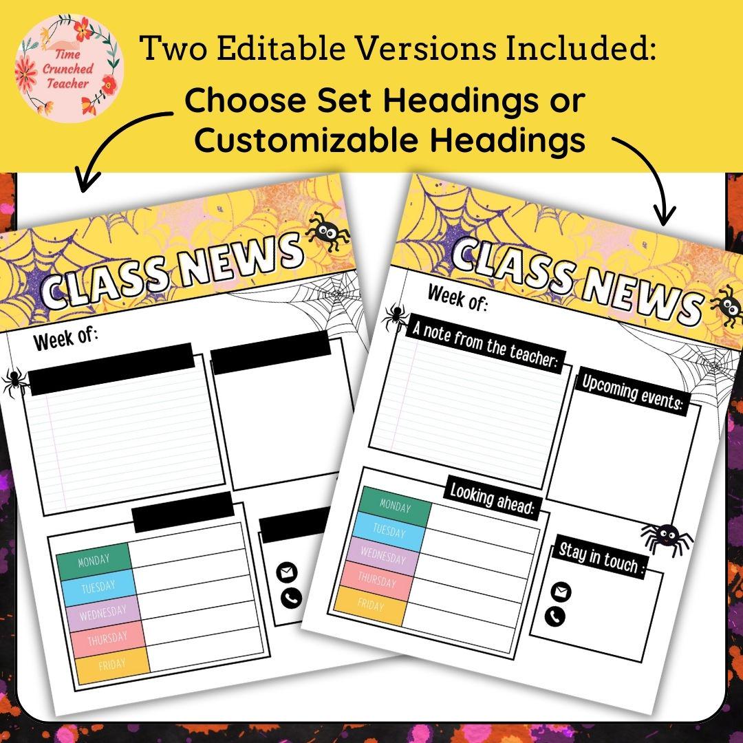 Spider Themed Editable Classroom Newsletter Template | Weekly Parent Communication | Printable Teacher Resource | Editable in PowerPoint