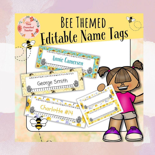 Bee Themed Printable Student Name Tags | Editable Name Tags | Name Tag Template | Printable Name Labels | School Name Labels | Name Tag