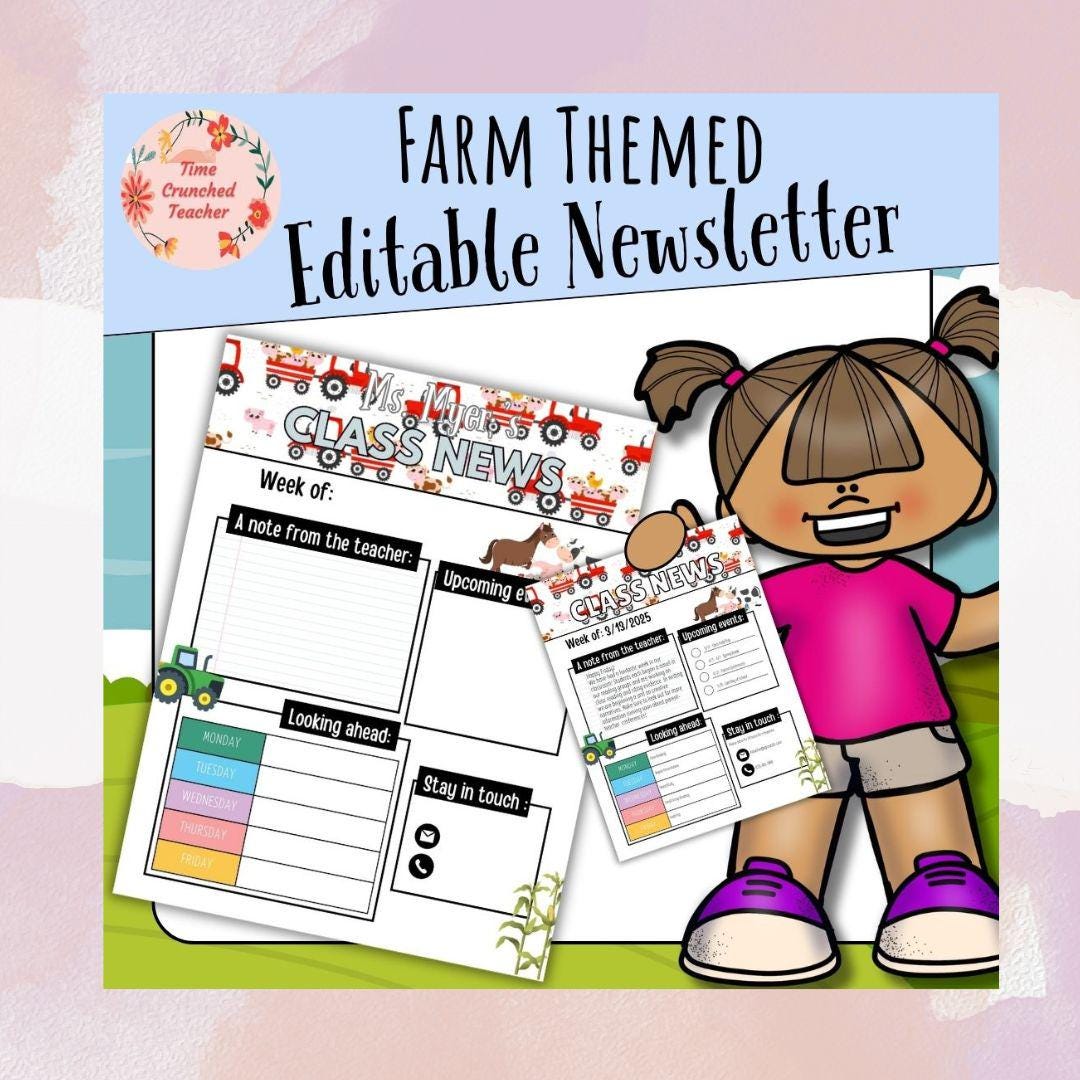Farm Themed Editable Classroom Newsletter Template | Weekly Parent Communication | Printable Teacher Resource | Editable in PowerPoint