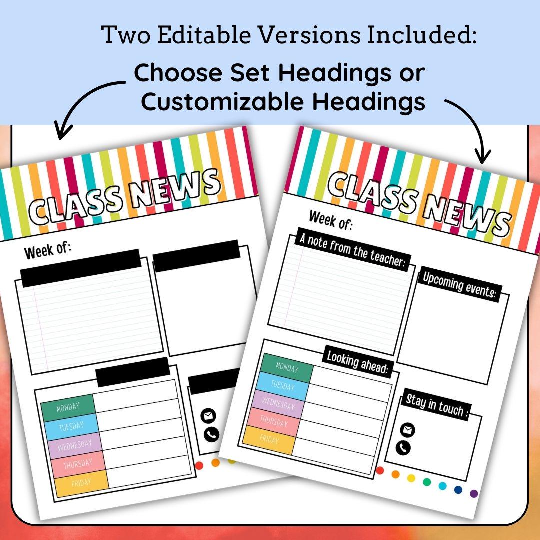 Colorful Striped Classroom Newsletter Template: Weekly Parent Communication (Editable PowerPoint File)