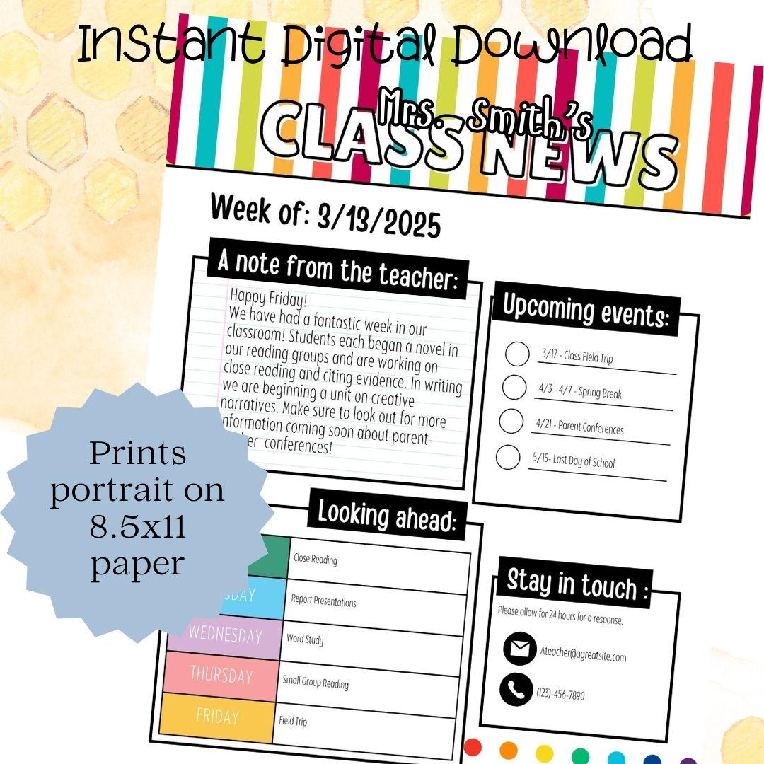 Colorful Striped Classroom Newsletter Template: Weekly Parent Communication (Editable PowerPoint File)