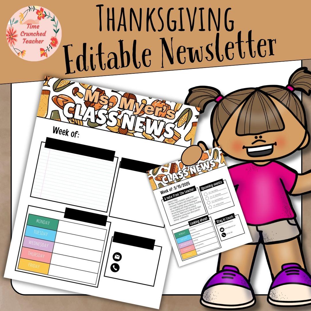 Thanksgiving Classroom Newsletter Template: Weekly Parent Communication (Editable PowerPoint File)