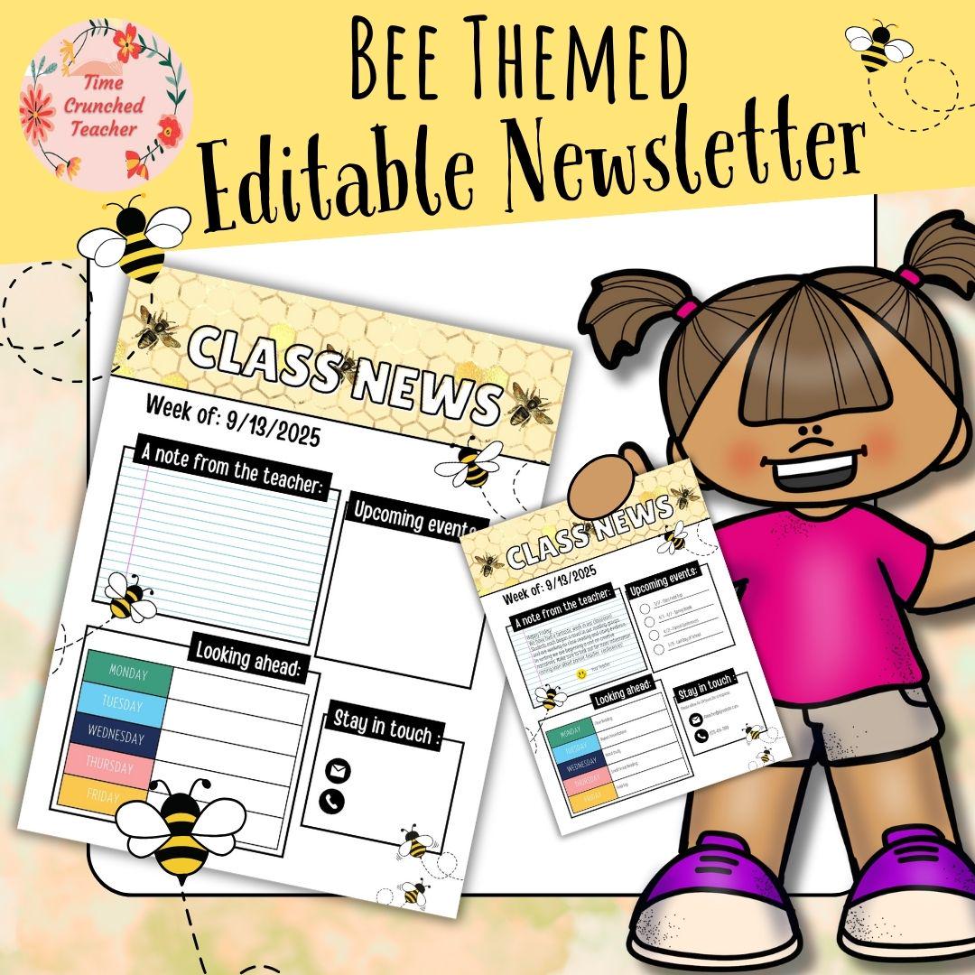 Bee Themed Editable Classroom Newsletter Template | Weekly Parent Communication | Printable Teacher Resource | Editable in PowerPoint