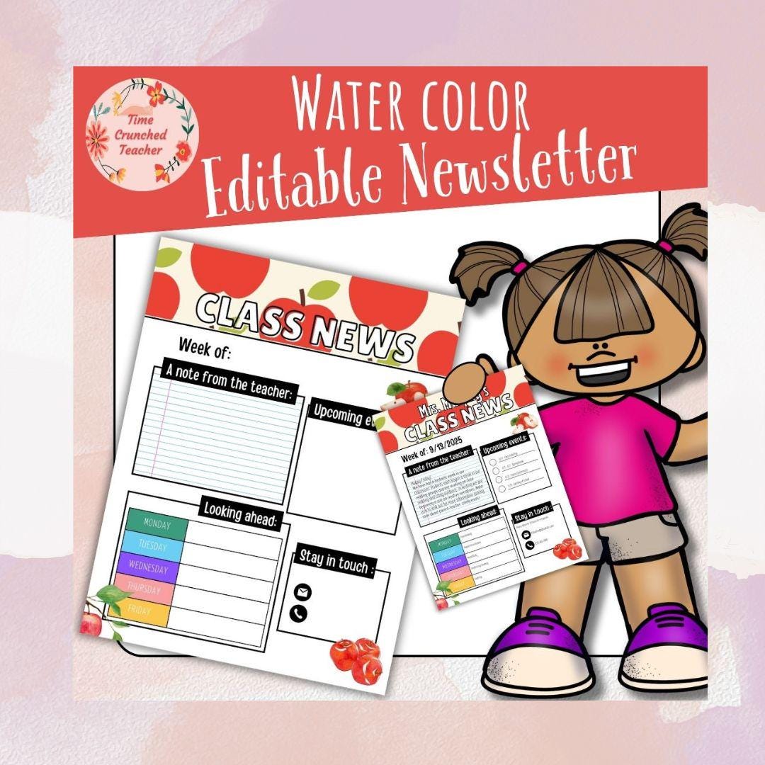 Apple Themed Editable Classroom Newsletter Template | Weekly Parent Communication | Printable Teacher Resource | Editable in PowerPoint