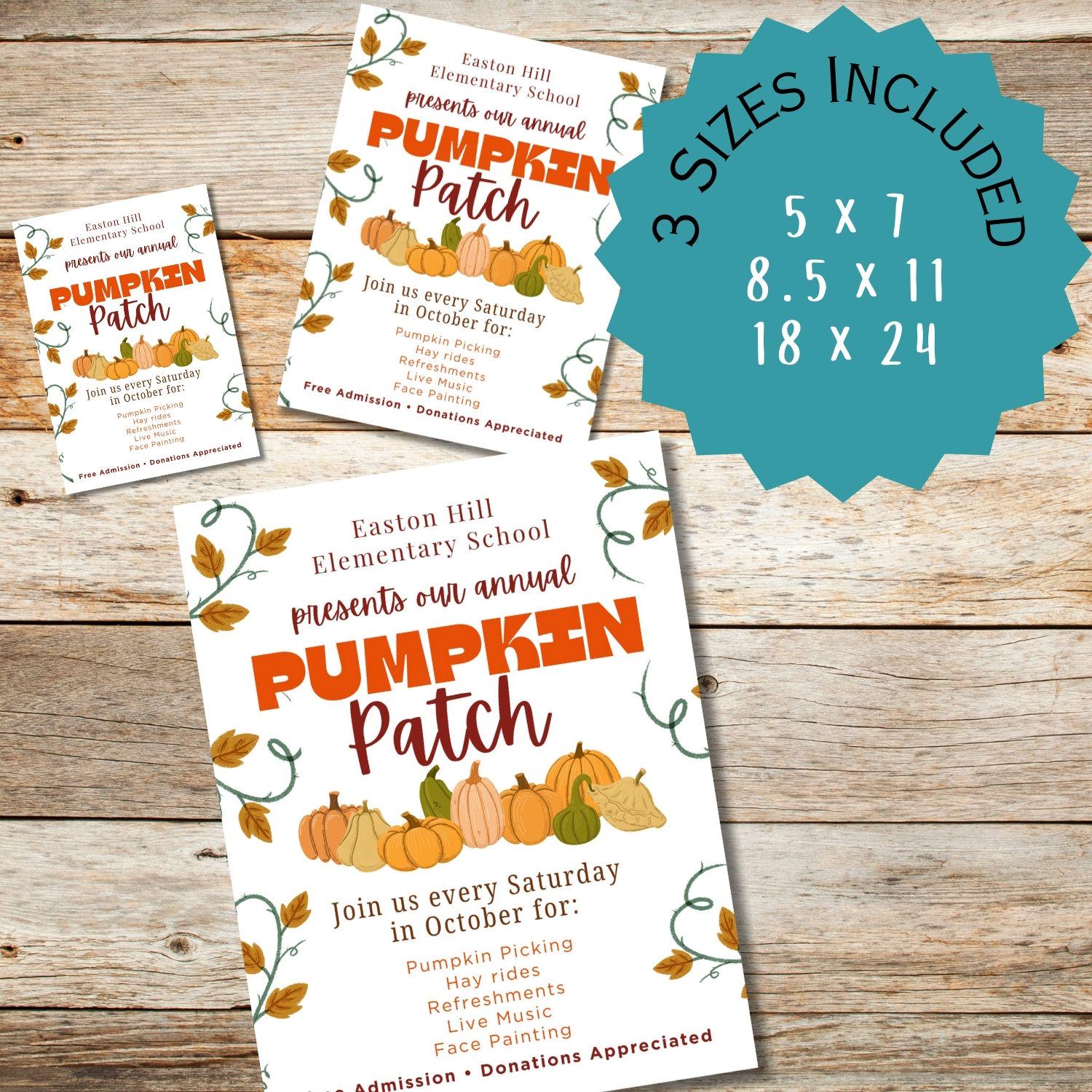 Pumpkin Patch Invitation Template | Editable Canva Flyer | Fall Festival, School or Church Fundraiser Printable Poster Download