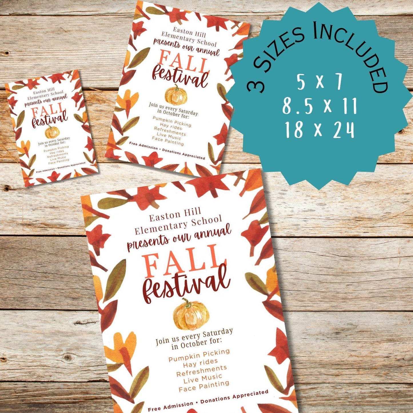Fall Festival Invitation Template | Editable Canva Flyer | Autumn Event, School Carnival, Church or Community Fundraiser Printable