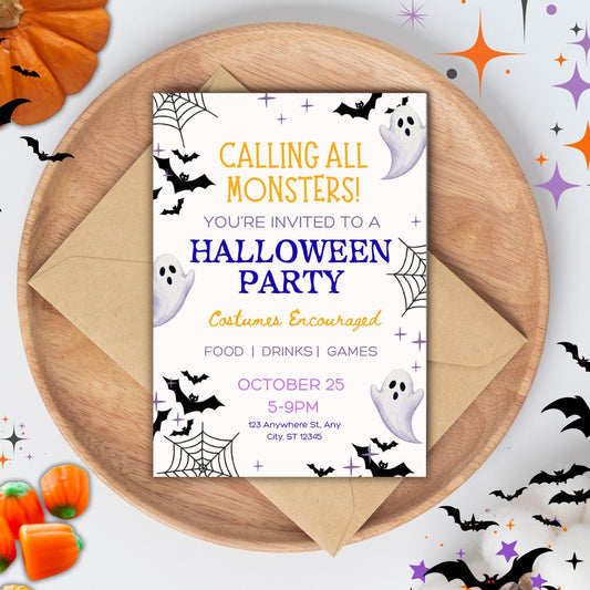 Printable Halloween Party Invitation | Costume Party | Editable Invitation | Halloween Party | Canva Template | Editable Template