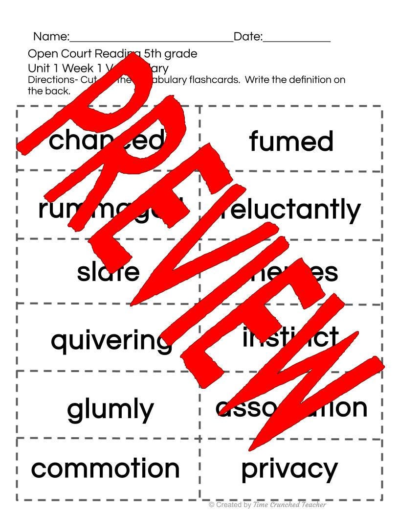 Open Court Reading | 5th Grade Open Court Reading | Open Court Reading 5th Grade Vocabulary | Open Court Reading Unit 1 Week 1 Vocabulary