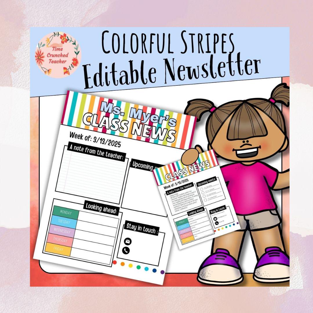 Colorful Striped Classroom Newsletter Template: Weekly Parent Communication (Editable PowerPoint File)