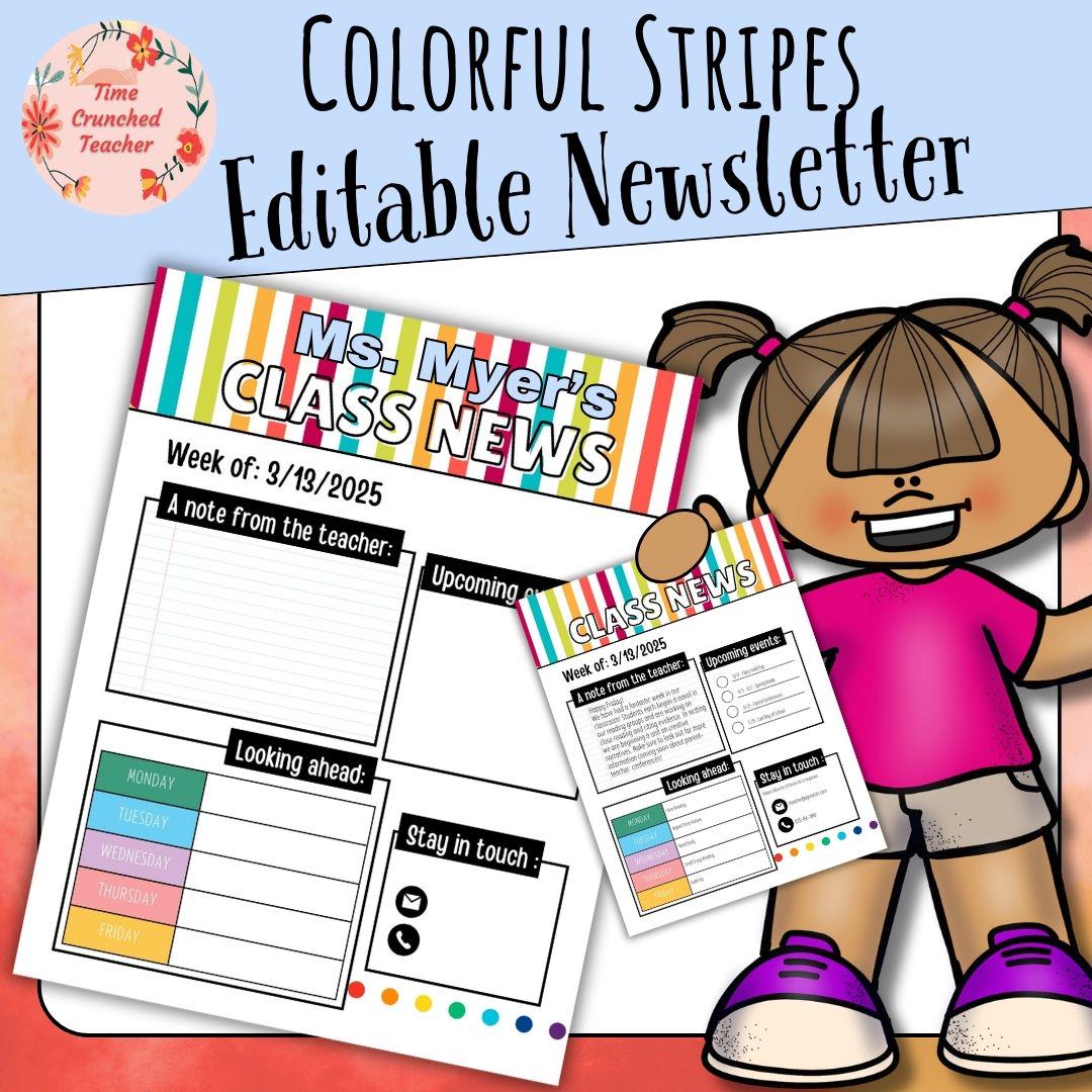 Colorful Striped Classroom Newsletter Template: Weekly Parent Communication (Editable PowerPoint File)