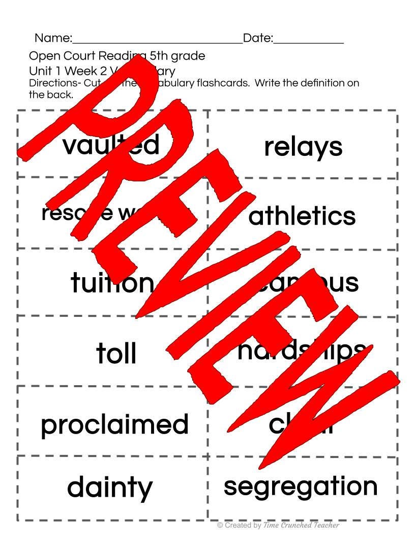 Open Court Reading | 5th Grade Open Court Reading | Open Court Reading 5th Grade Vocabulary | Open Court Reading Unit 1 Week 2 Vocabulary