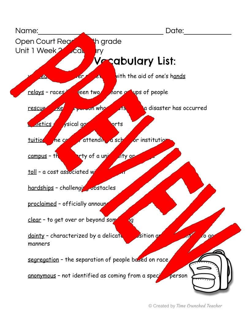 Open Court Reading | 5th Grade Open Court Reading | Open Court Reading 5th Grade Vocabulary | Open Court Reading Unit 1 Week 2 Vocabulary