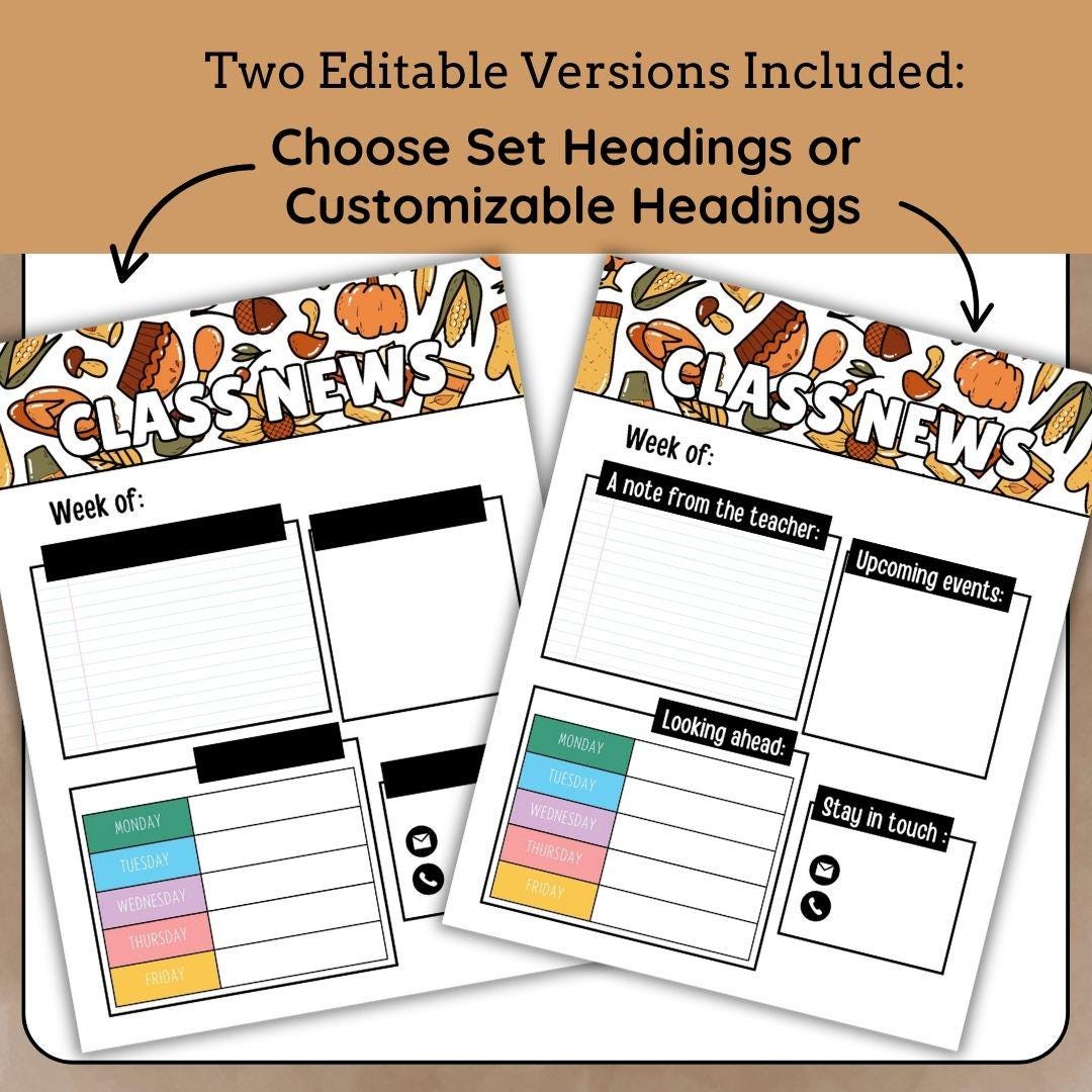 Thanksgiving Classroom Newsletter Template: Weekly Parent Communication (Editable PowerPoint File)
