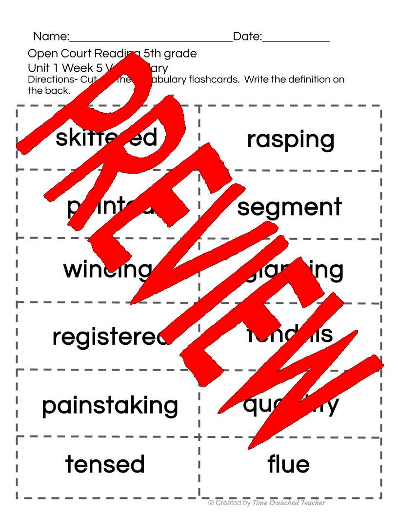 Open Court Reading | 5th Grade Open Court Reading | Open Court Reading 5th Grade Vocabulary | Open Court Reading Unit 1 Week 5 Vocabulary