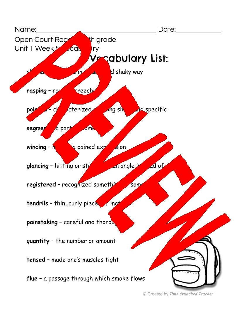 Open Court Reading | 5th Grade Open Court Reading | Open Court Reading 5th Grade Vocabulary | Open Court Reading Unit 1 Week 5 Vocabulary