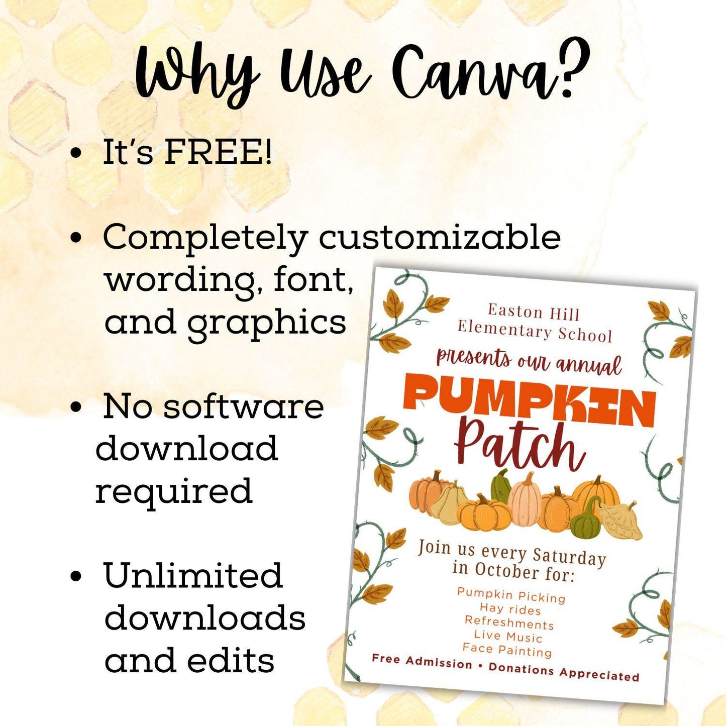 Pumpkin Patch Invitation Template | Editable Canva Flyer | Fall Festival, School or Church Fundraiser Printable Poster Download