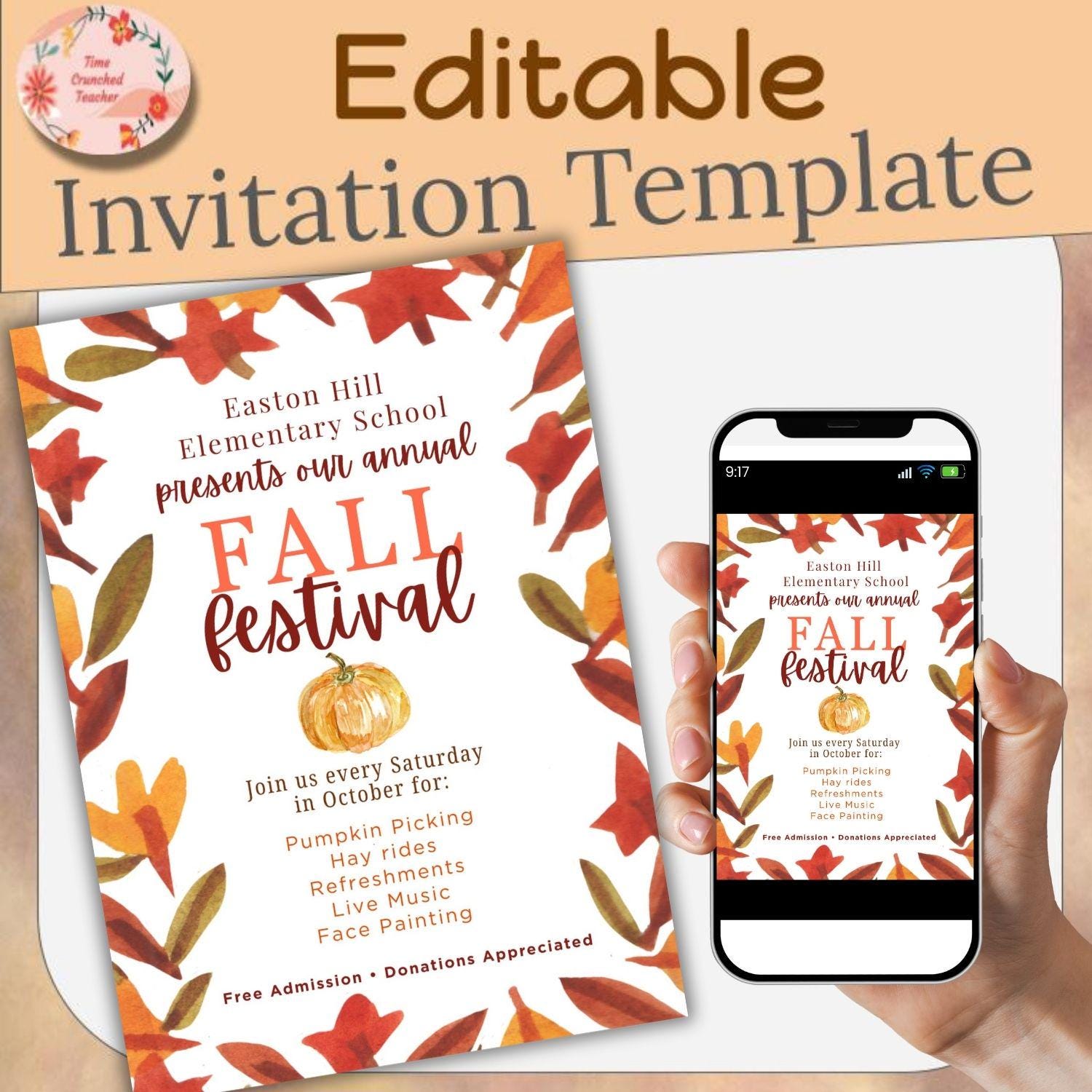 Fall Festival Invitation Template | Editable Canva Flyer | Autumn Event, School Carnival, Church or Community Fundraiser Printable